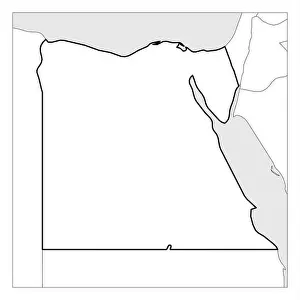 Neighbors Prints: Map of Egypt black thick outline highlighted with neighbor countries