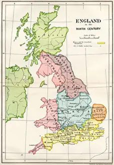 Cartography Prints: Map of England in the Ninth Century