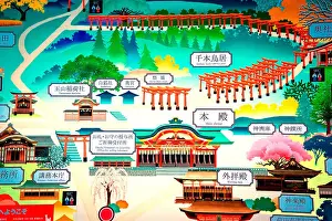 Torii Prints: Map of Fushimi Inari Taisha in Kyoto, japan