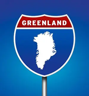 Glaciers Prints: Map of Greenland on road sign