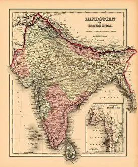 Vintage Maps Prints: Map Of India 1857