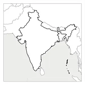 Map of India black thick outline highlighted with neighbor countries
