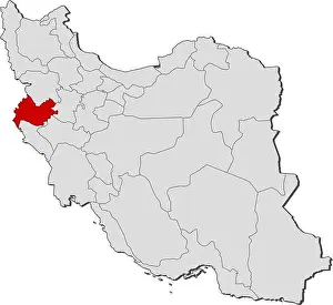 Southwestern Prints: Map of Iran with the provinces, Kermanshah is highlighted