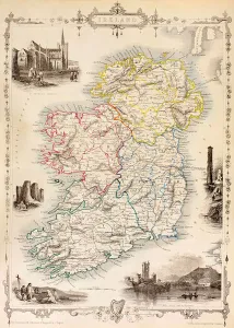 1854 Prints: Map of Ireland from The History of Ireland by Thomas Wright, published circa 1854
