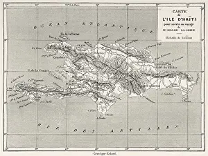 Art And Craft Prints: Map of the island of Haiti from the voyage of Edgar la Selve
