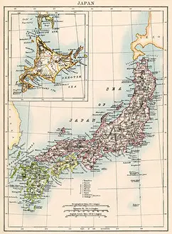 Old Fashioned Prints: Map of Japan, 1870s. Color lithograph