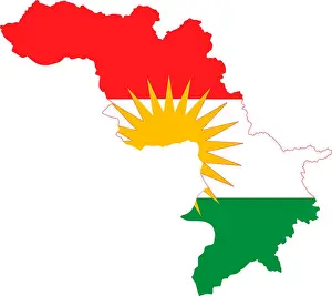 Kurdistan Prints: Map of Kurdistan with the colours of the flag of Kurdistan