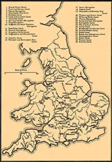 Canals Prints: Map of main rivers and canals in England