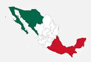 Separate Prints: Map of the Mexico in the colors of the flag with administrative divisions blank
