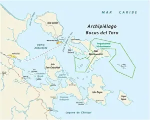 Geographical Locations Prints: Map of the Panamanian island group of Bocas del Toro, Panama
