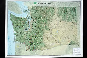 Pacific Northwest Prints: A map with pins showing the locations of Sasquatch sightings in Washington State