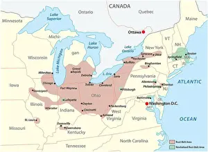 Great Lakes Prints: Map of the region Rust Belt in the United States of America