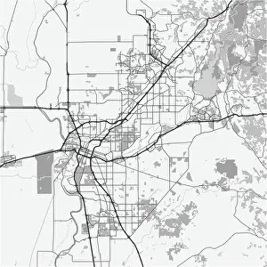 Highways Prints: Map of Sacramento in California in grayscale