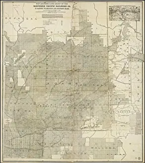 Railroads Prints: A map showing the land grant of the Northern Pacific Railroad Company in eastern Washington and northern regions