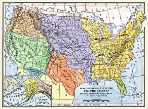 Acquisition Prints: Map showing territorial growth of the continental US 1776 to 1899. Hand-colored woodcut