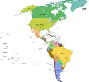 Map of south and north america with countries, capitals and major cities