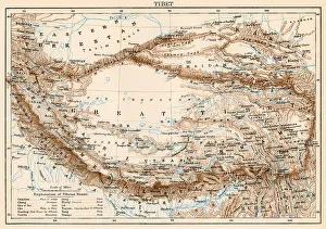 Tibetan Prints: Map of Tibet, 1870s. Color lithograph