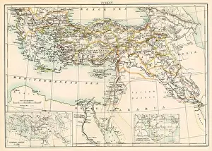 Anatolia Prints: Map of Turkey, 1870s. Color lithograph
