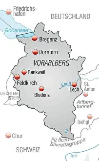 Map Of The World Prints: map of vorarlberg as an overview map in gray