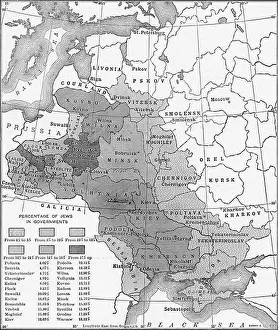 Latvia Prints: Map of Western Russia showing Jewish Pale of Settlement