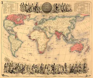 Countries Prints: Map of the world circa 1870 with possessions of the British Empire coloured red