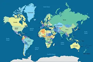 Continent Prints: Map of the world countries regions vector