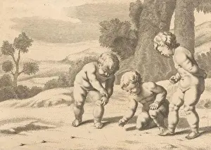 Marble game, Children playing (series B) (series title), Verscheydene Aerdig Children's game Uyt Gebeelt By Cornelis Holsteyn (series title)