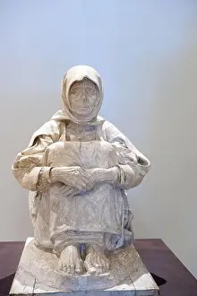 Fine Arts Prints: Marble sculpture of an elderly woman seated cross-legged