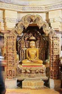 Tourist Place Prints: Marble, stone statue of Jain Theerthankar at Jain Temple in Jaisalmer Fort