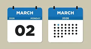 Appointment Prints: March 2 2026 Monday Calendar Vector Illustration