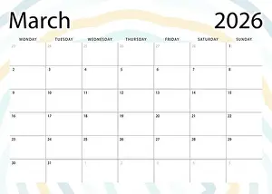 Calender Prints: March 2026 monthly planner. Calendar template. Monday start. Vector design