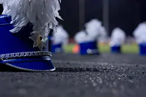 2008 Prints: Marching band hats waiting in formation at high school football game