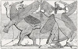 Ancient World Prints: Marduk fights with the dragon to save humanity from evil, relief from Nimrud, Iraq