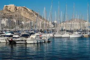 Sails Prints: Marina, Alicante with Santa Barbara Castle in background