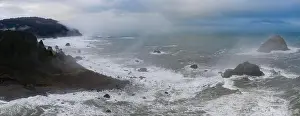 The marine layer drifts over the coastline of Northern California in Klamath. This region is home to the world's most beautiful temperate forests