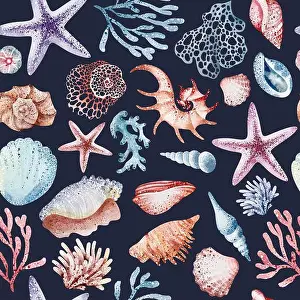 Mollusk Prints: Marine seamless pattern marine animals