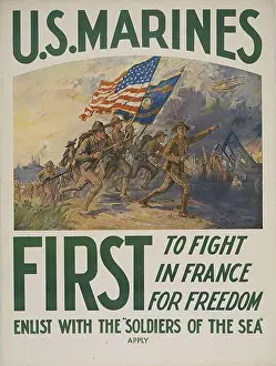 Propaganda Prints: Us Marines First To Fight In France - World War One U.S.A Propaganda Poster