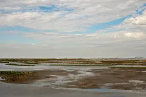 Delta Prints: The Marker Wadden, wetland made, with blue cloudy sky