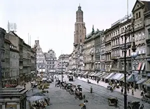 Market Square in Breslau, Germany (now Wrocław, Poland) ca. 1890-1900. View from the East