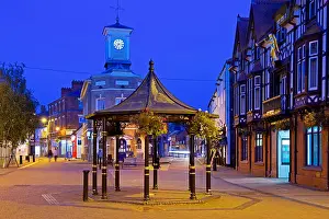 Clock Prints: Market Square, in night, in Brigg, North Lincolnshire, England UK