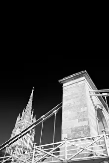 Suspension Prints: Marlow suspension bridge and All Saints church steeple Marlow Buckinghamshire UK