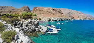 Sky Mountain Prints: Marmara beach at the end of Aradena gorge and coastline alongside e4 trail at south-west coast of Crete island