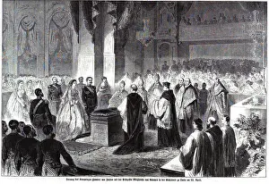 Aspects Prints: The marriage of King Umberto I of Italy to Margherita of Savoy is depicted in this painting