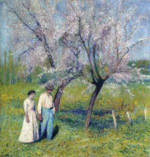 Martin Henri - Promenade De Fiancées Sous Les Pommiers - French School - 19th and Early 20th Century
