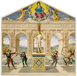 Lithographs Prints: Martyrdom of Saint Sebastian, lithographic print by Arundel Society, after Perugino, 1856