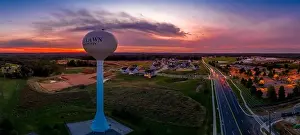 American Real Estate Prints: Maryland maple lawn aerial sunset view of water tower and residential neighborhood
