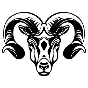 Muzzle Prints: Mascot. Head of ram. Vector illustration black color front view of wild animal isolated on white background