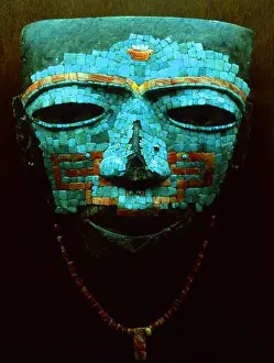 Mask Prints: Mask, made of mosaic tesserae of turquoise