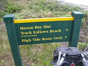Southland Prints: Mason bay hut sign. The North West Circuit. Stewart island Rakiura. Southland. New Zealand