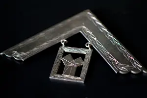 Masonic Prints: Mason freemason, Masonic Past Master Medal right angled set square symbol London UK
